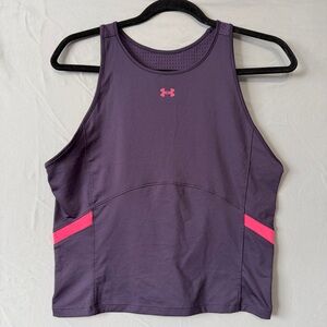 Under Armour Womens Fitted Tank Top Size L Purple Pink Yoga Gym Fitness Running
